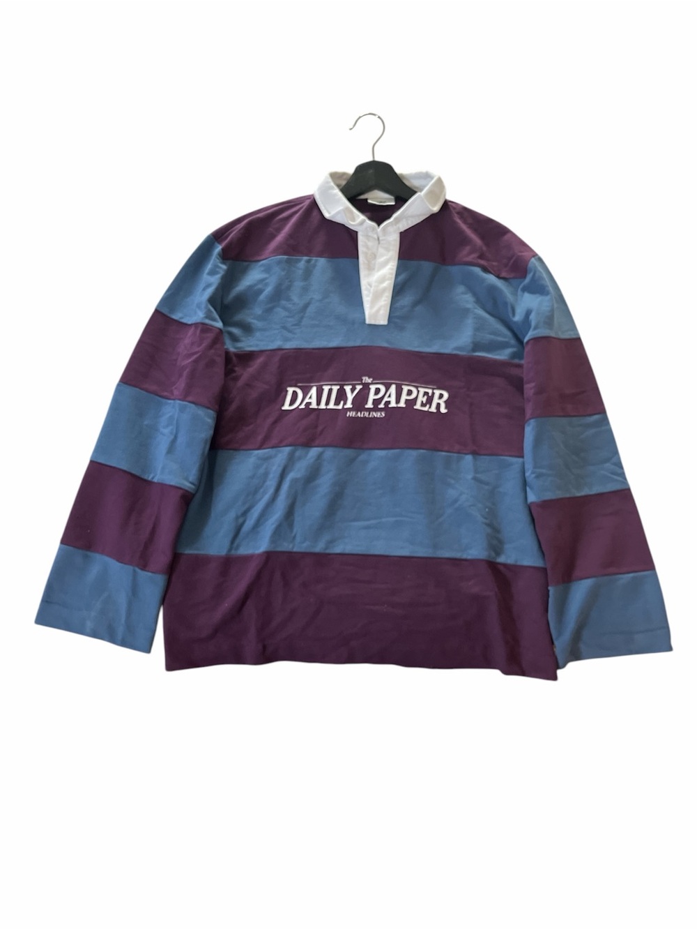 Daily Paper Bold Striped Rugby Polo in Purple and Blue